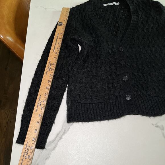 Cotton Emporium Mohair Blend Black Wide Knit Button Cardigan Sweater Large USA - Picture 7 of 9